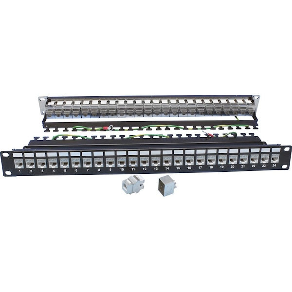 Cat6A Ftp Shielded Patch Panel W/ Manager - 24-Port 180Deg, 19" Rack Mnt, 1U